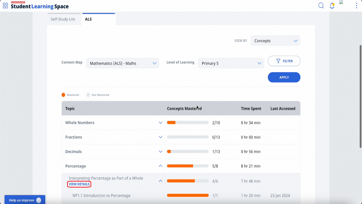 (A2,4) View ALS Learning Progress