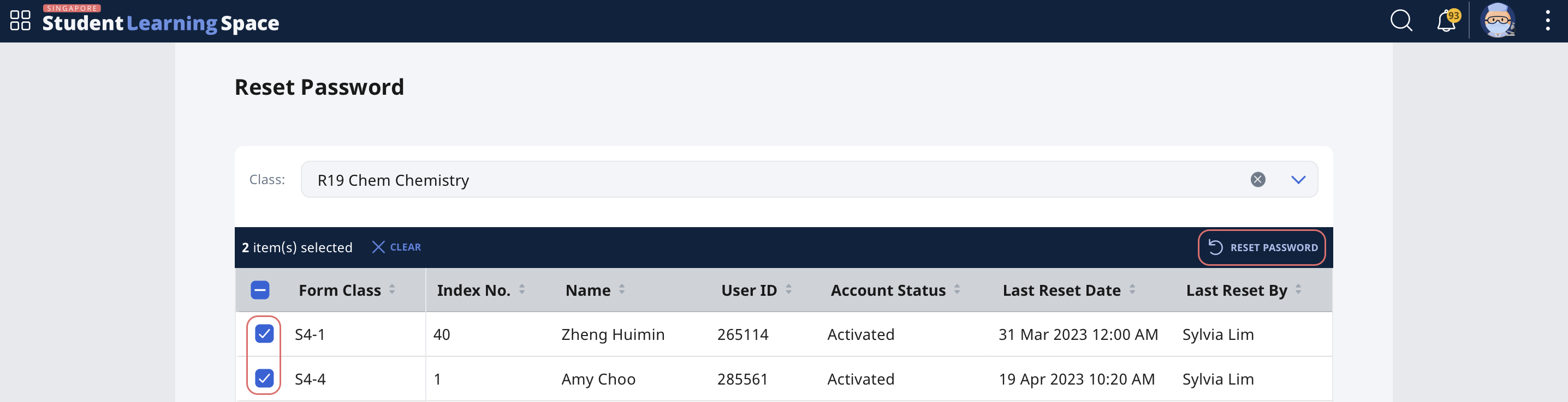 Reset Student Passwords for Classes