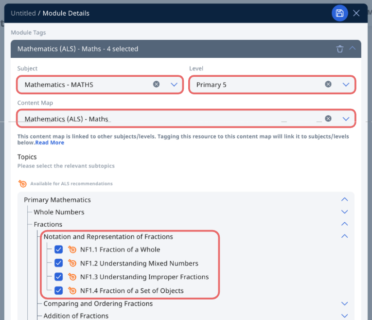 (E1, v) Tag Resources to Adaptive Learning System